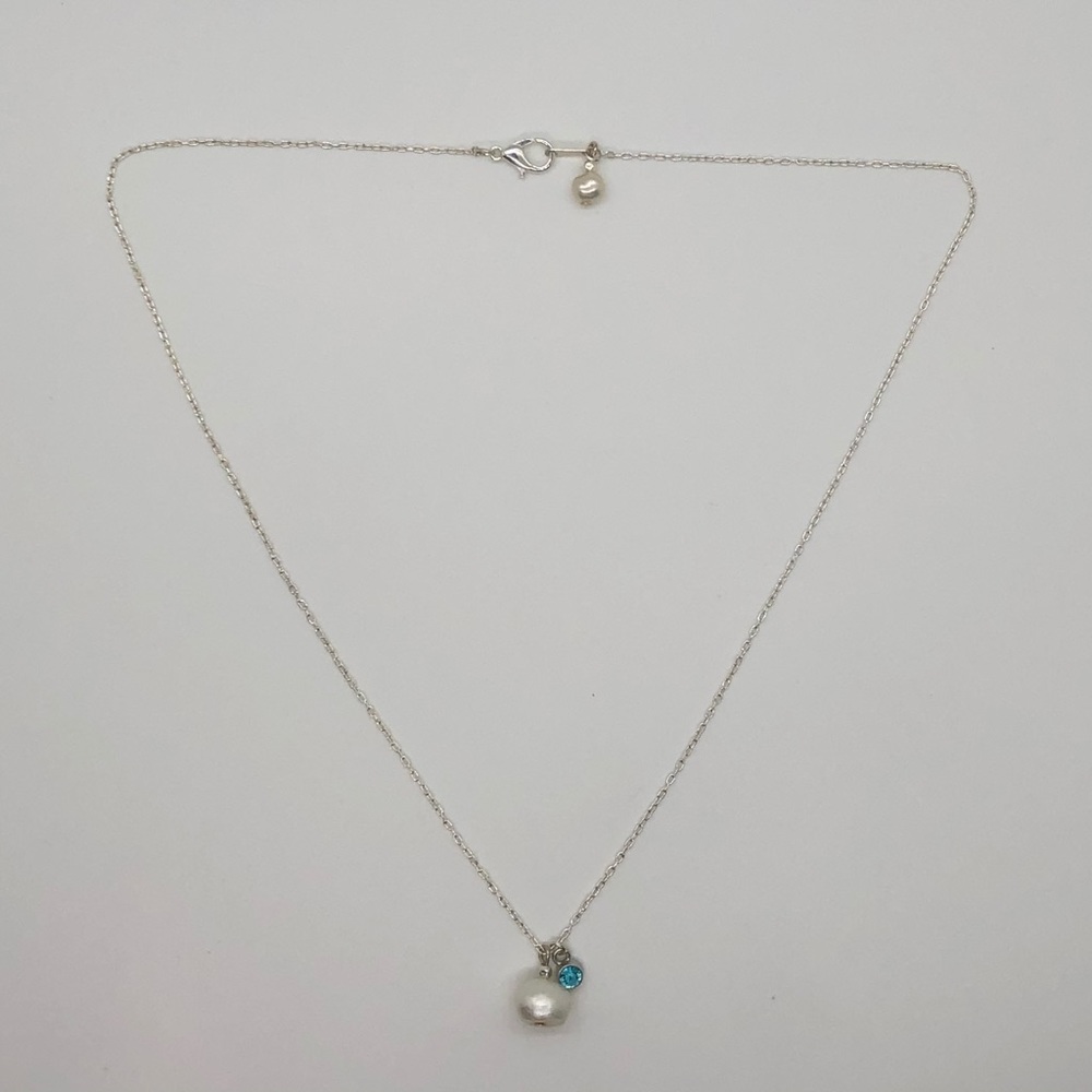 Freshwater pearl & Aquamarine silver necklace